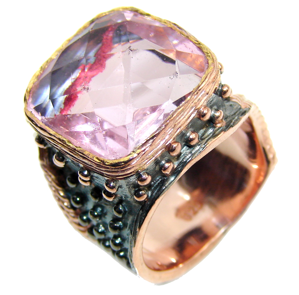 Perfect Created Pink Sapphire, Rose Gold Plated, Rhodium Plated Sterling Silver Ring s. 8