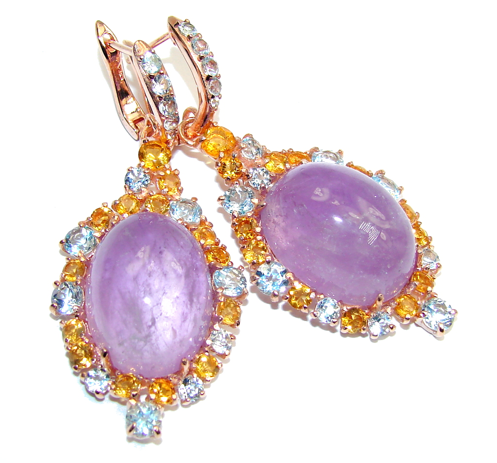 Big! Genuine AAA Purple Amethyst, Rose Gold Plated Sterling Silver earrings