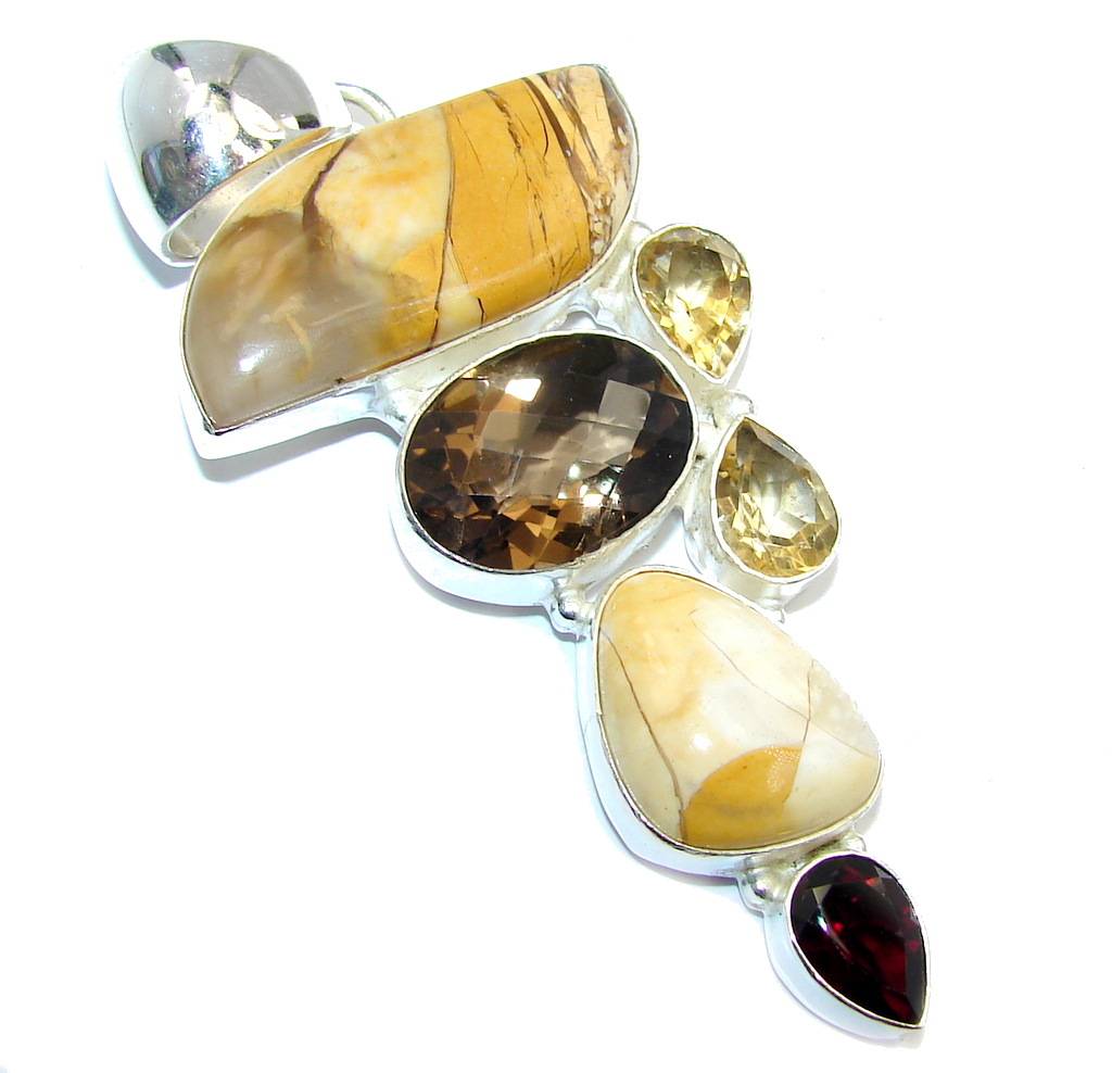 Big! Amazing AAA Burro Creek Jasper & Citrine & Smoky Topaz Sterling Silver Pendant