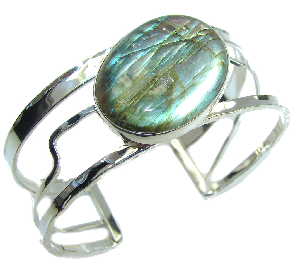 Amazing! Modern Shimmering Labradorite Sterling Silver Bracelet / Cuff