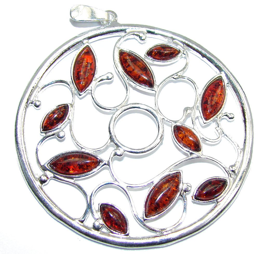 Big! Natural AAA Baltic Polish Amber Sterling Silver Pendant
