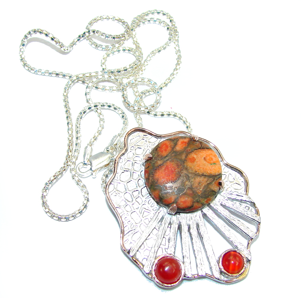 Outstanding Genuine Red Copper Turquoise Sterling Silver necklace