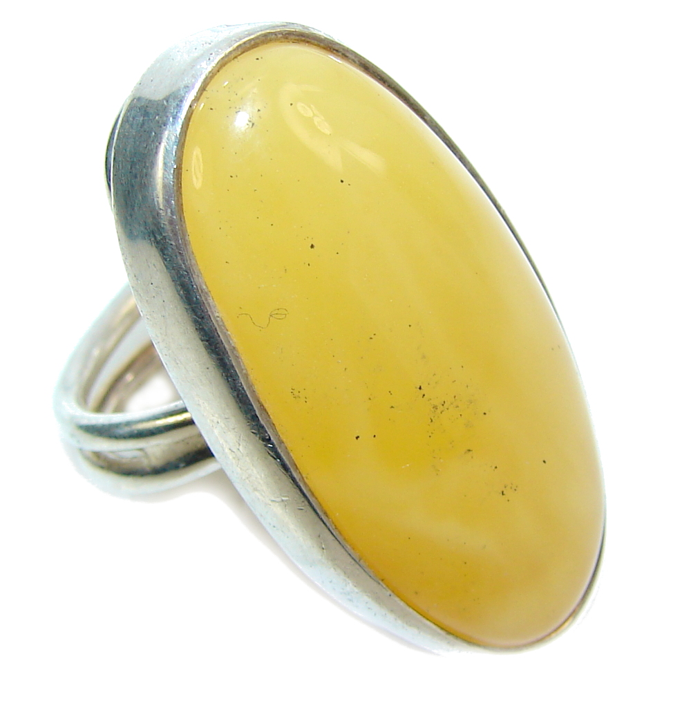Big! Natural AAA Brown Polish Amber Sterling Silver Ring s. 7 - adjustable