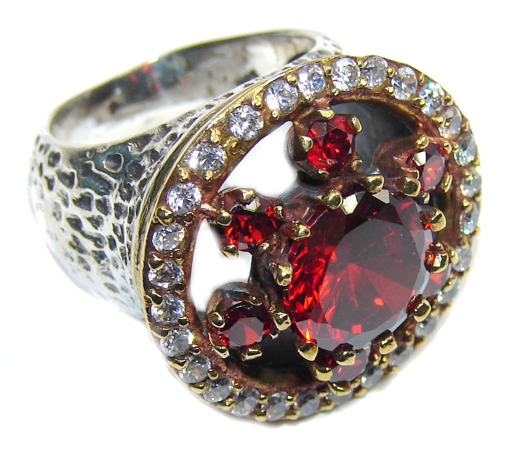 Victorian Style! Created Garnet & White Topaz Sterling Silver Ring s. 6 1/4