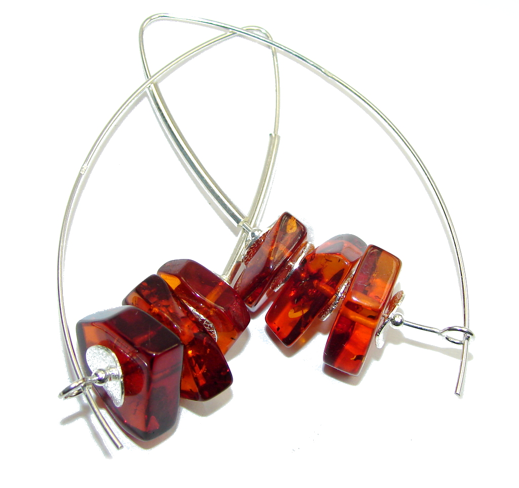 Big! Fashion Beauty Baltic Polish Amber Sterling Silver Earrings