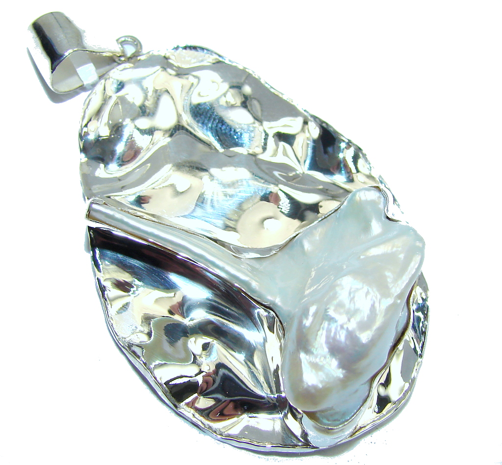 Big! Perfect White Mother of Pearl Sterling Silver pendant