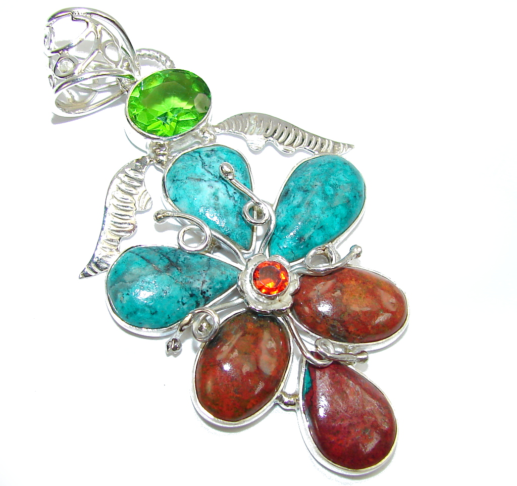 Beautiful Red Sonora Jasper & Garnet Sterling Silver Pendant