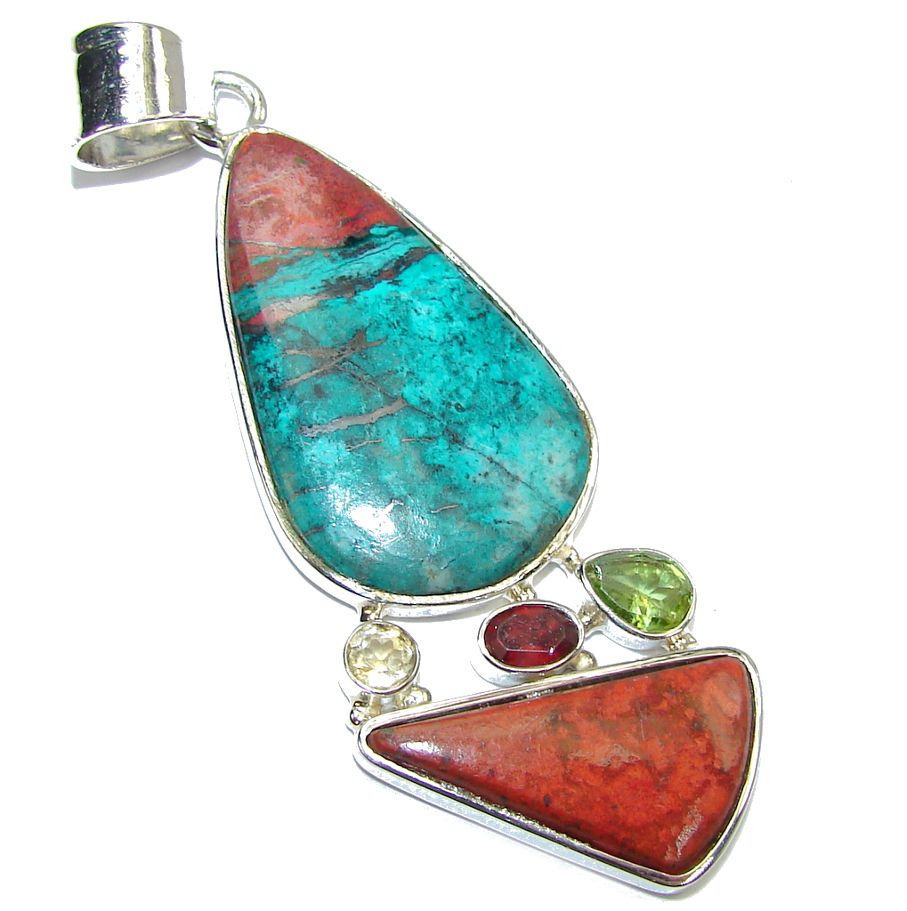 Genuine Red Sonora Jasper & Garnet & Citrine & Peridot Sterling Silver Pendant