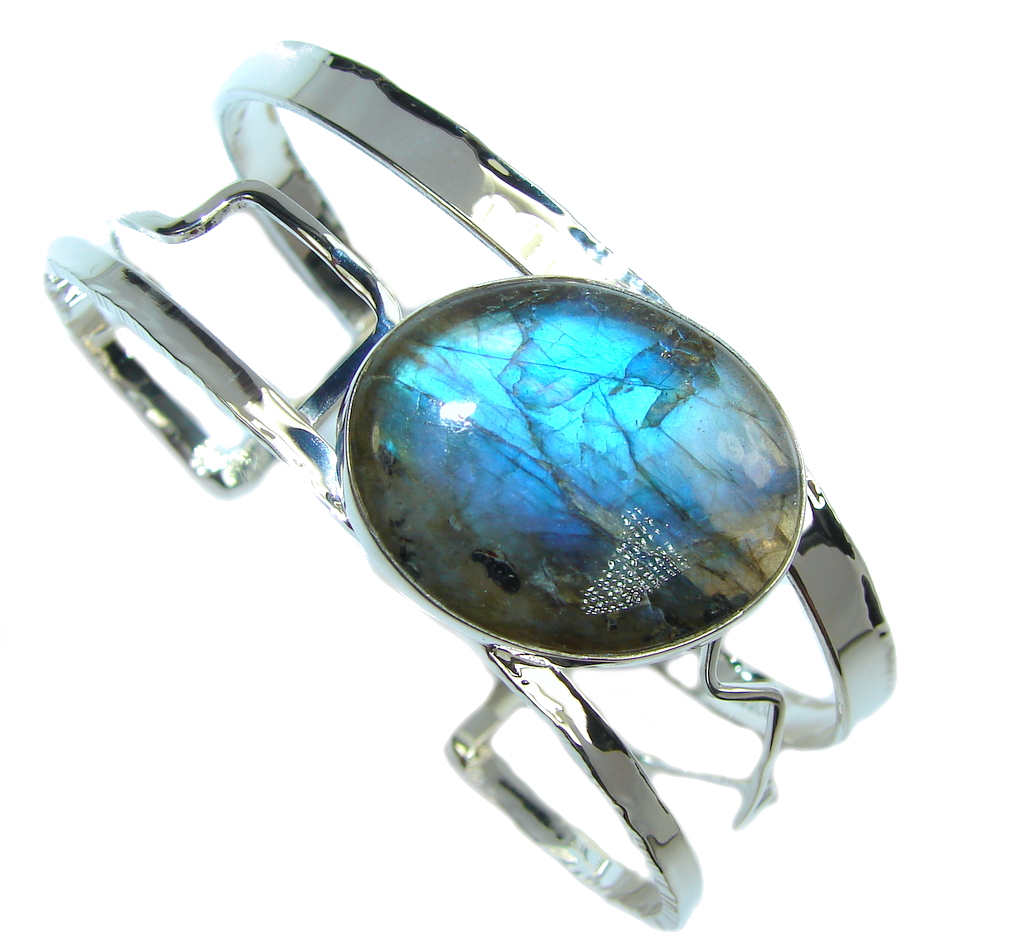 Amazing! Modern Shimmering Labradorite Sterling Silver Bracelet / Cuff