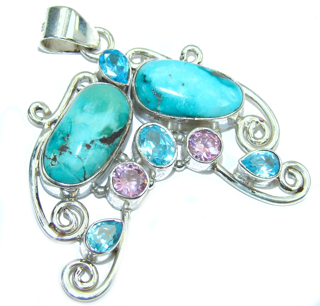 Bali Secret Blue Turquoise Sterling Silver Pendant