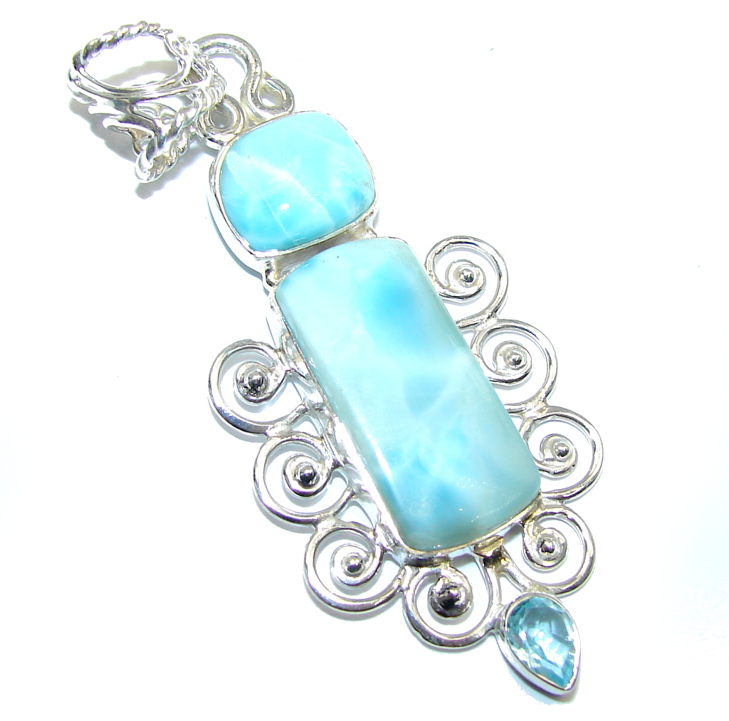 Majestic Azure Larimar Pearl Moonstone Sterling Silver Pendant