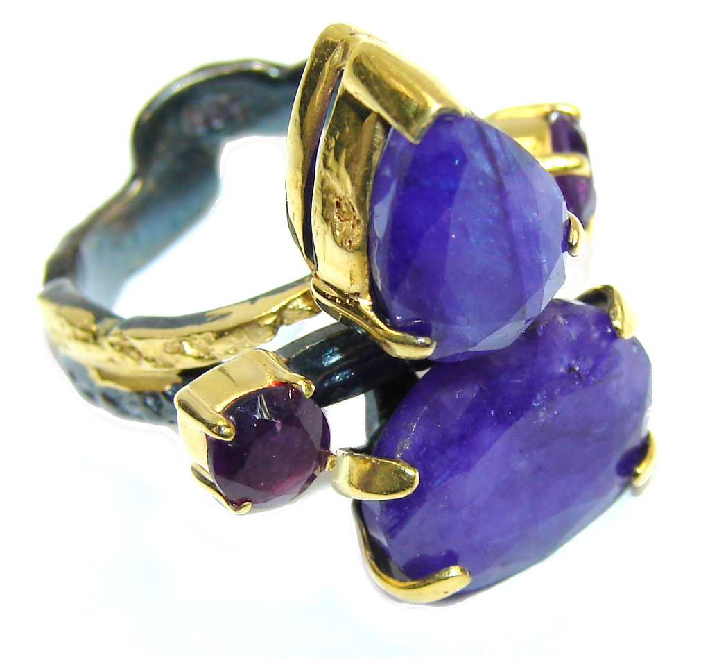 Perfect Blue Sapphire, Gold Plated, Rhodium Plated Sterling Silver Ring s. 6
