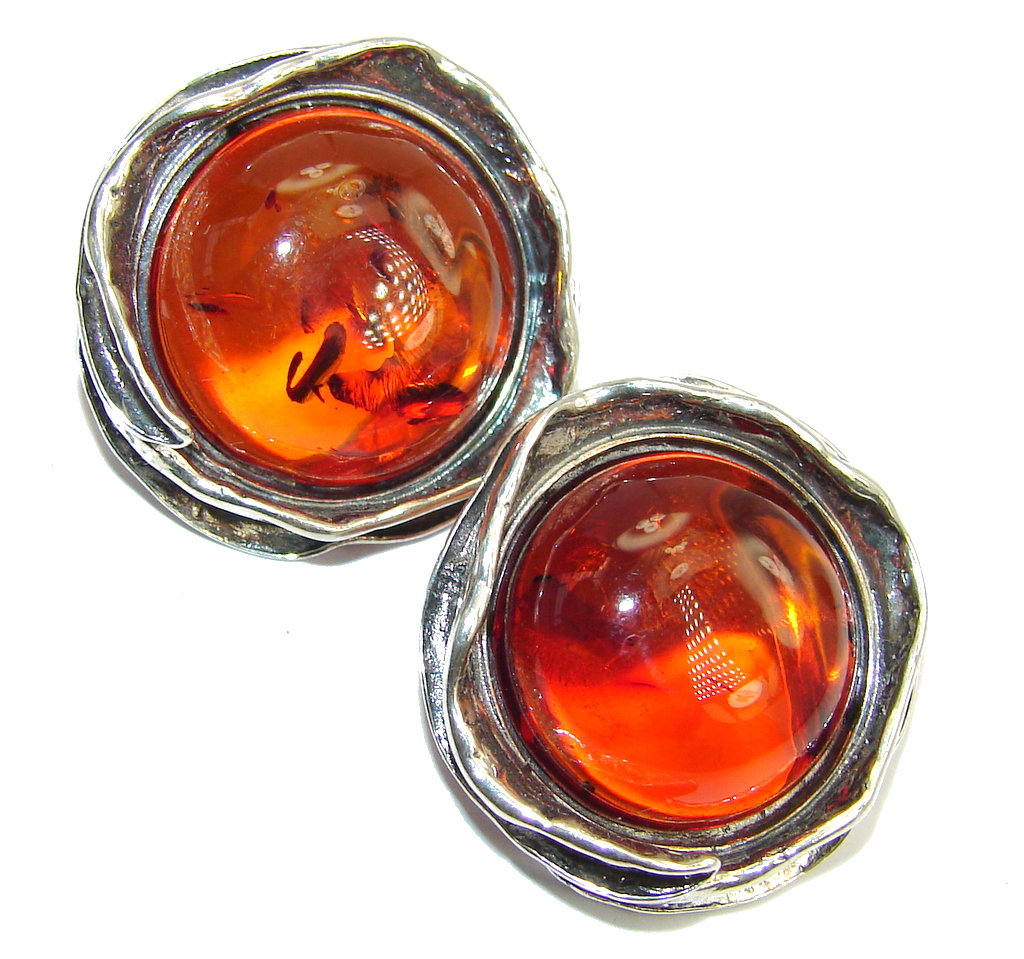 Big! Genuine Baltic Polish Amber Sterling Silver Earrings