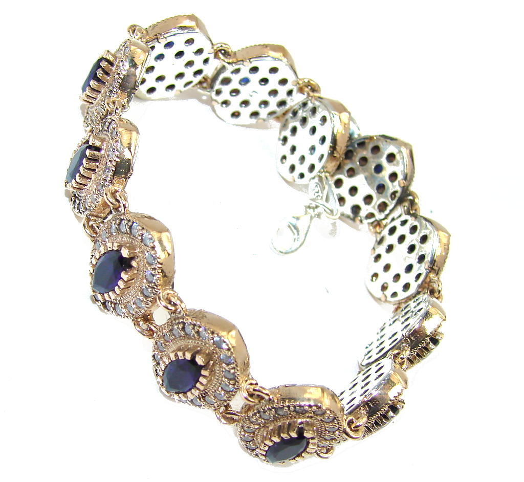 Victorian Style! Created Blue Sapphire & White Topaz Sterling Silver Bracelet