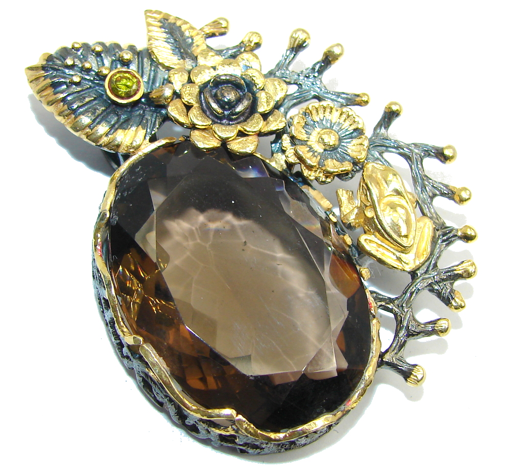 Big! Amazing AAA Brown Smoky Topaz, Gold PLated, Rhodium Plated Sterling Silver Pendant
