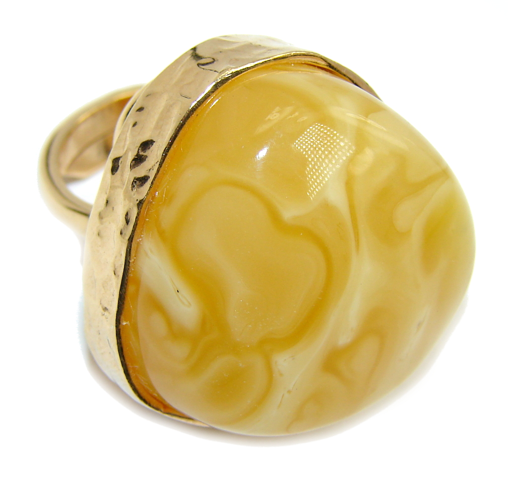 Big! Genuine Butterscotch AAA Polish Amber, Gold Plated Sterling Silver Ring s. 7 - adjustable