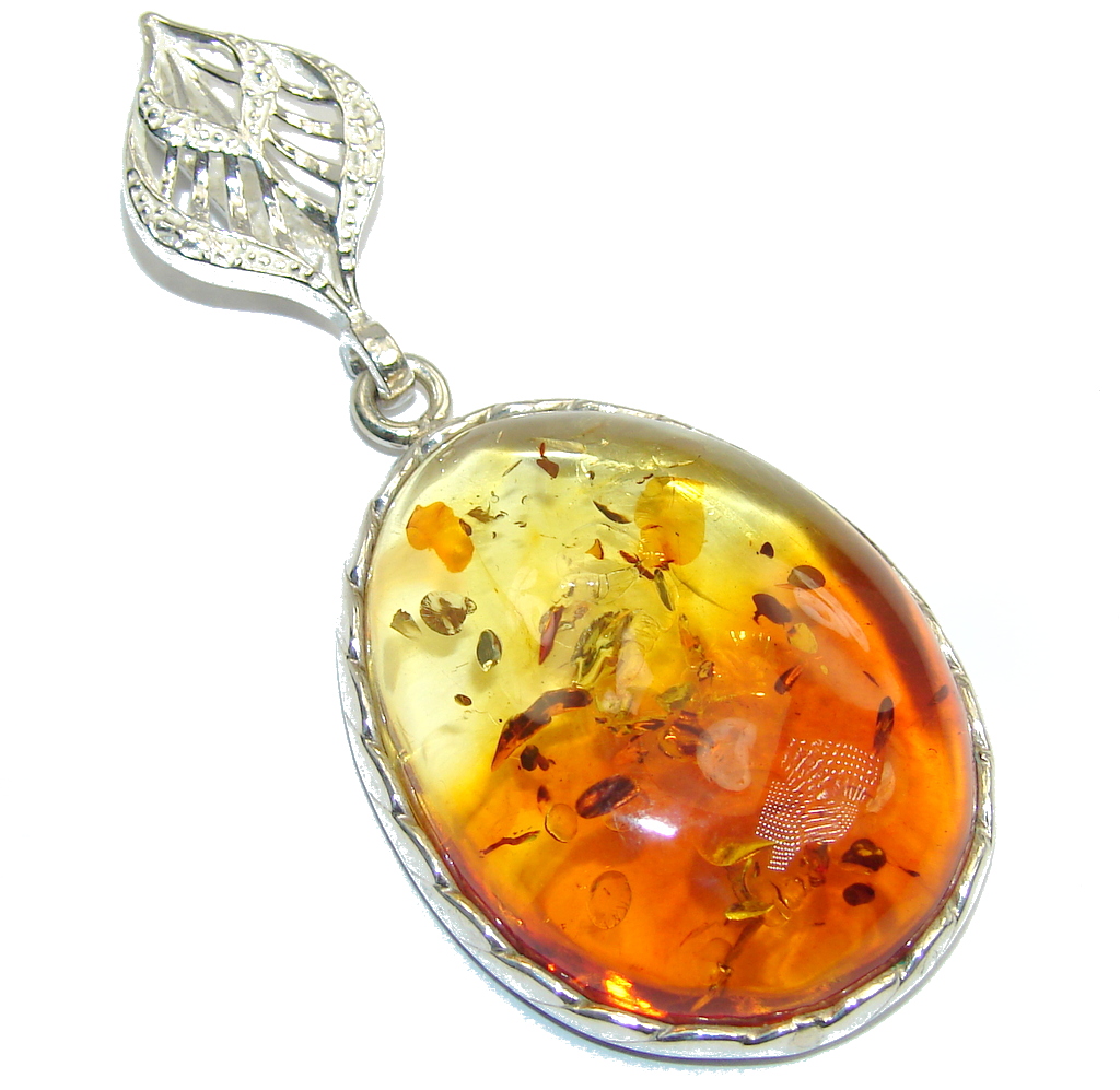 Natural AAA Baltic Polish Amber Sterling Silver Pendant