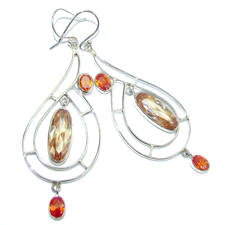 Big! Delicate Golden Topaz Quartz Sterling Silver Earrings