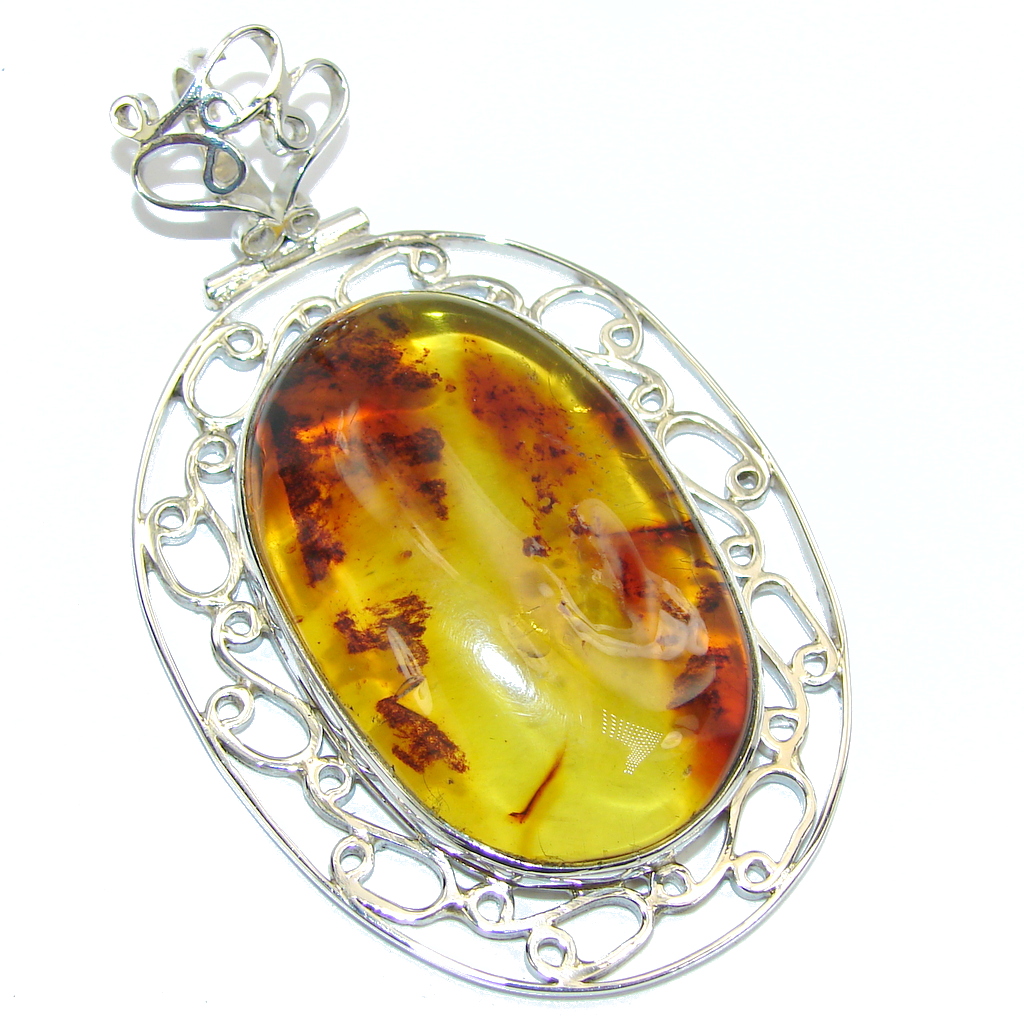 Big! Natural AAA Brown Baltic Polish Amber Sterling Silver Pendant
