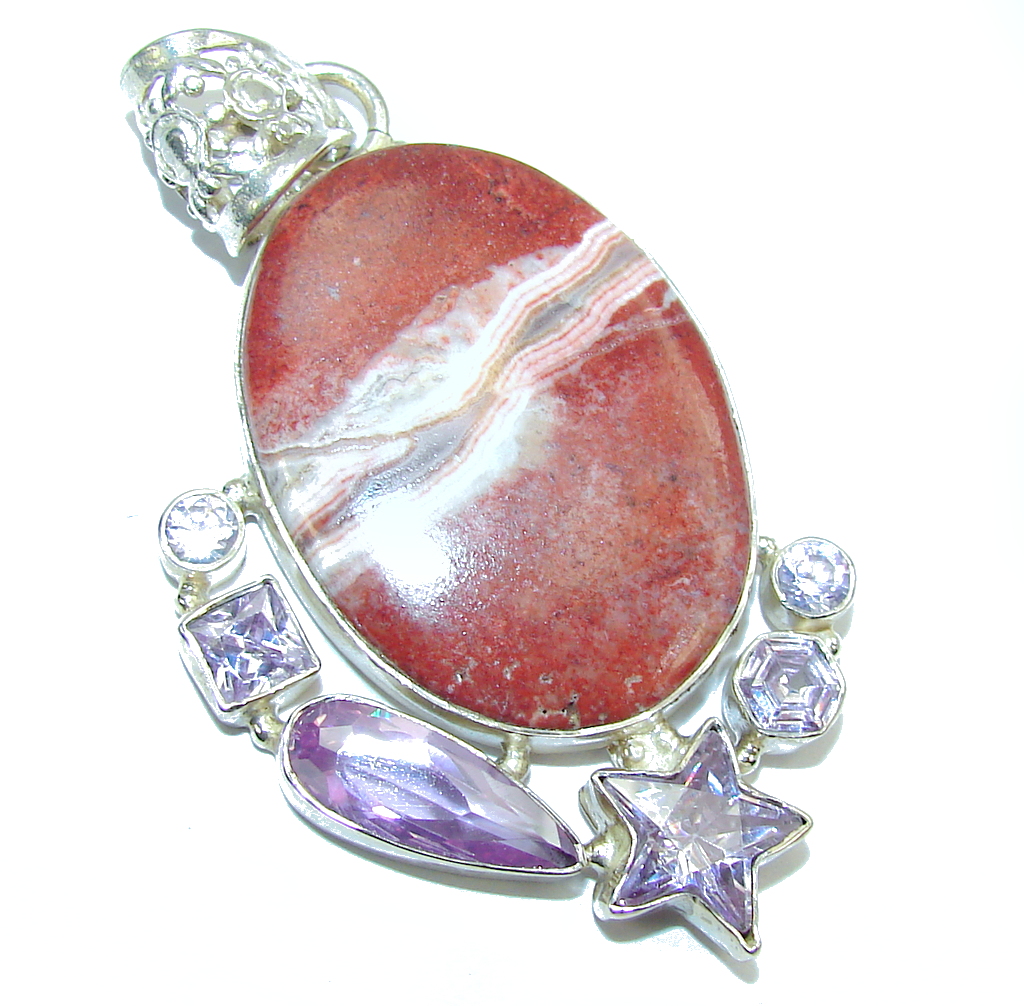 Amazing Pink Rhodochrosite & Lilac Quartz Sterling Silver Pendant