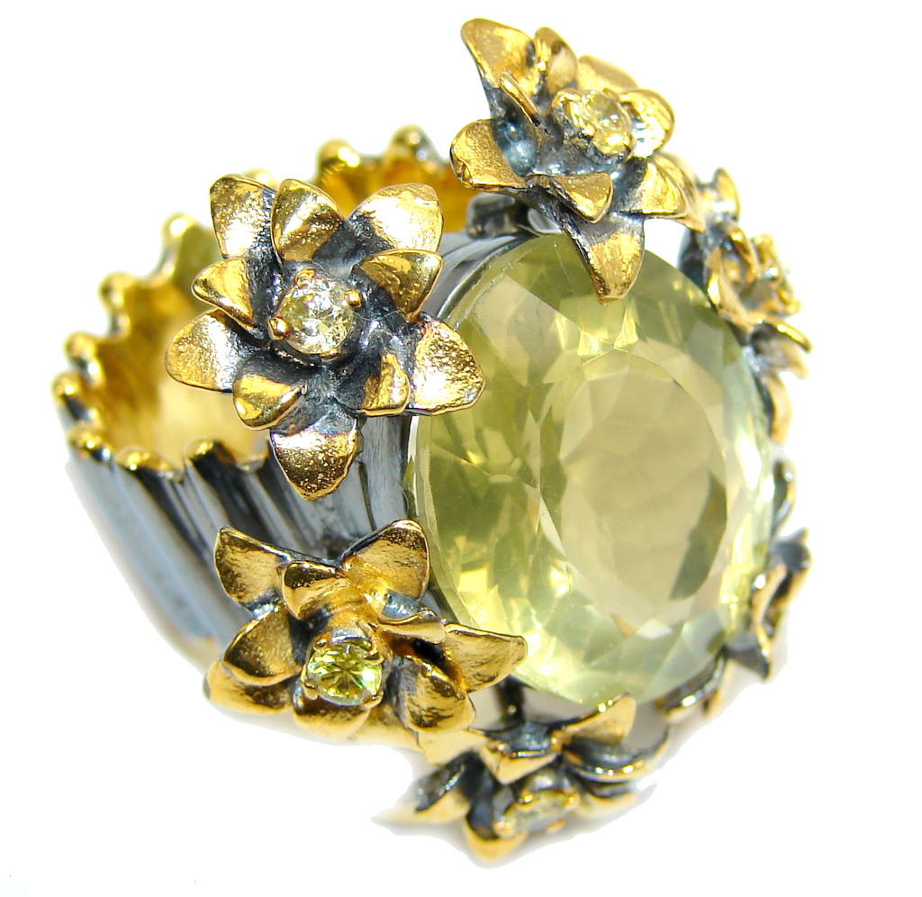 Large! Genuine AAA Citrine, Gold Plated, Rhodium Plated Sterling Silver Ring s. 9 1/4