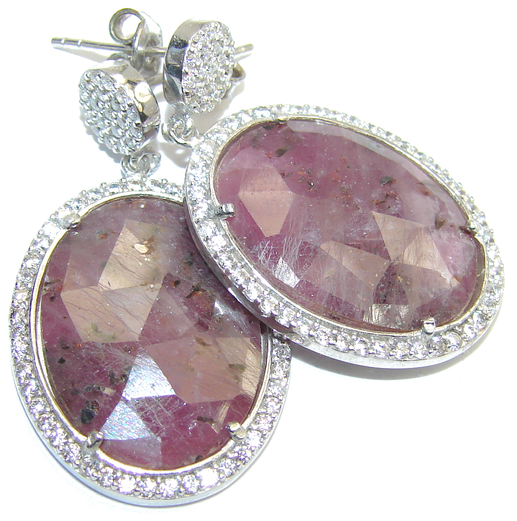 Exclusive Pink Ruby & White Topaz Sterling Silver earrings