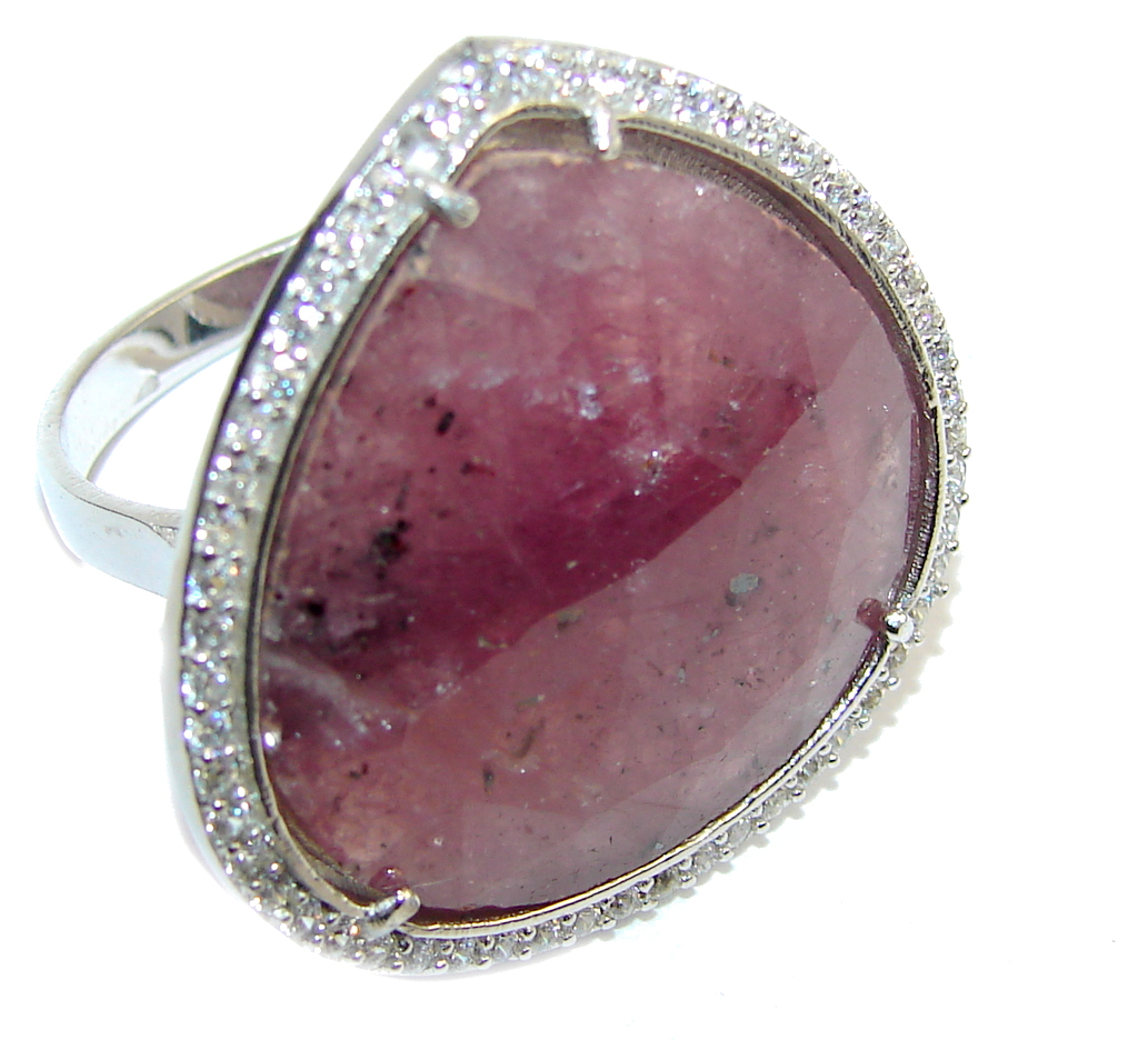 Genuine AAA Pink Ruby & White Topaz Sterling Silver ring; s. 8 1/4