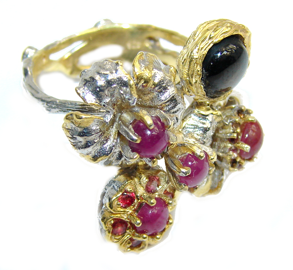 Floral Garden AAA Pink Ruby, Two Tones Sterling Silver ring; s. 9
