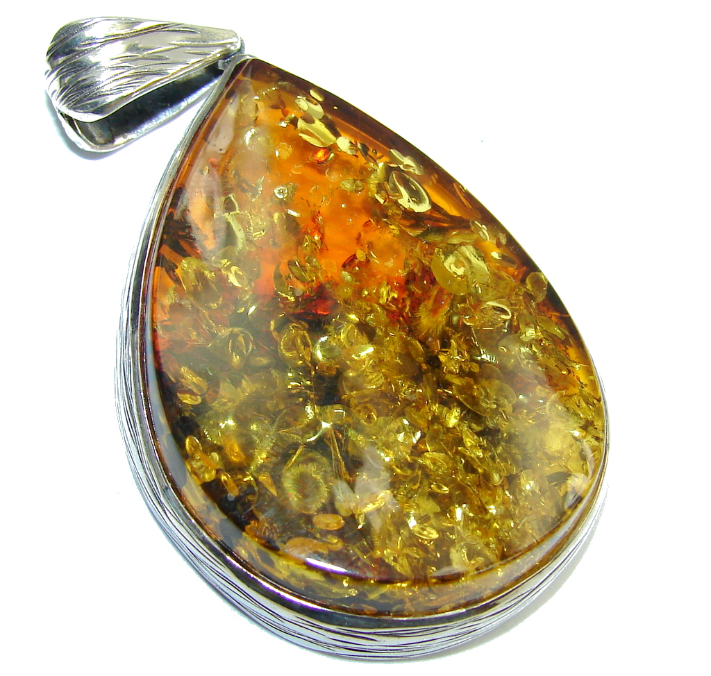 Big! Natural AAA Brown Baltic Polish Amber Sterling Silver Pendant