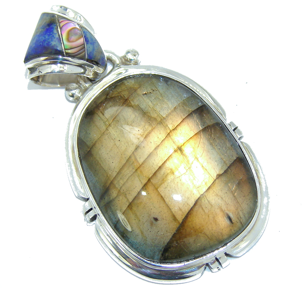 Perfect AAA Blue Fire Labradorite Sterling Silver Pendant