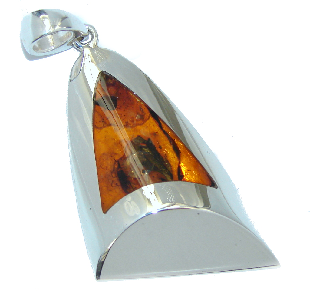 Genuine AAA Brown Baltic Polish Amber Sterling Silver Pendant