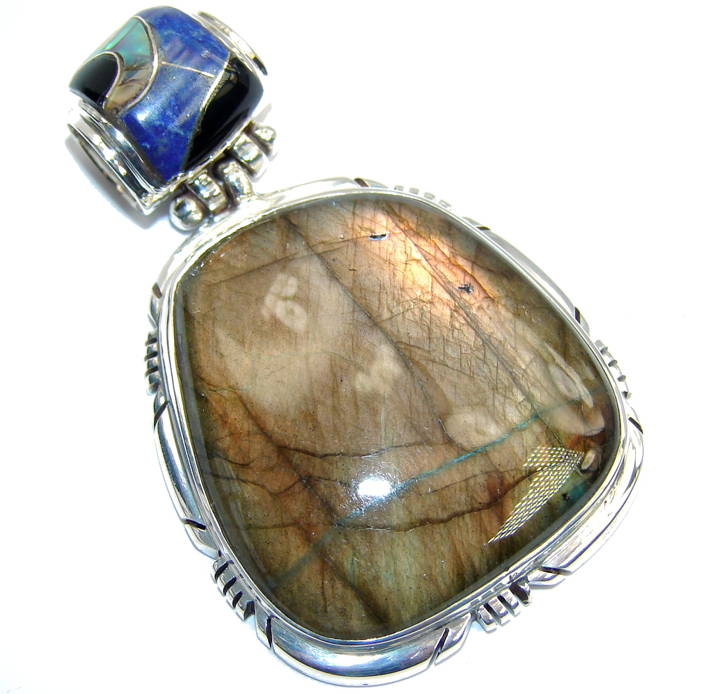 Perfect AAA Blue Fire Labradorite Sterling Silver Pendant