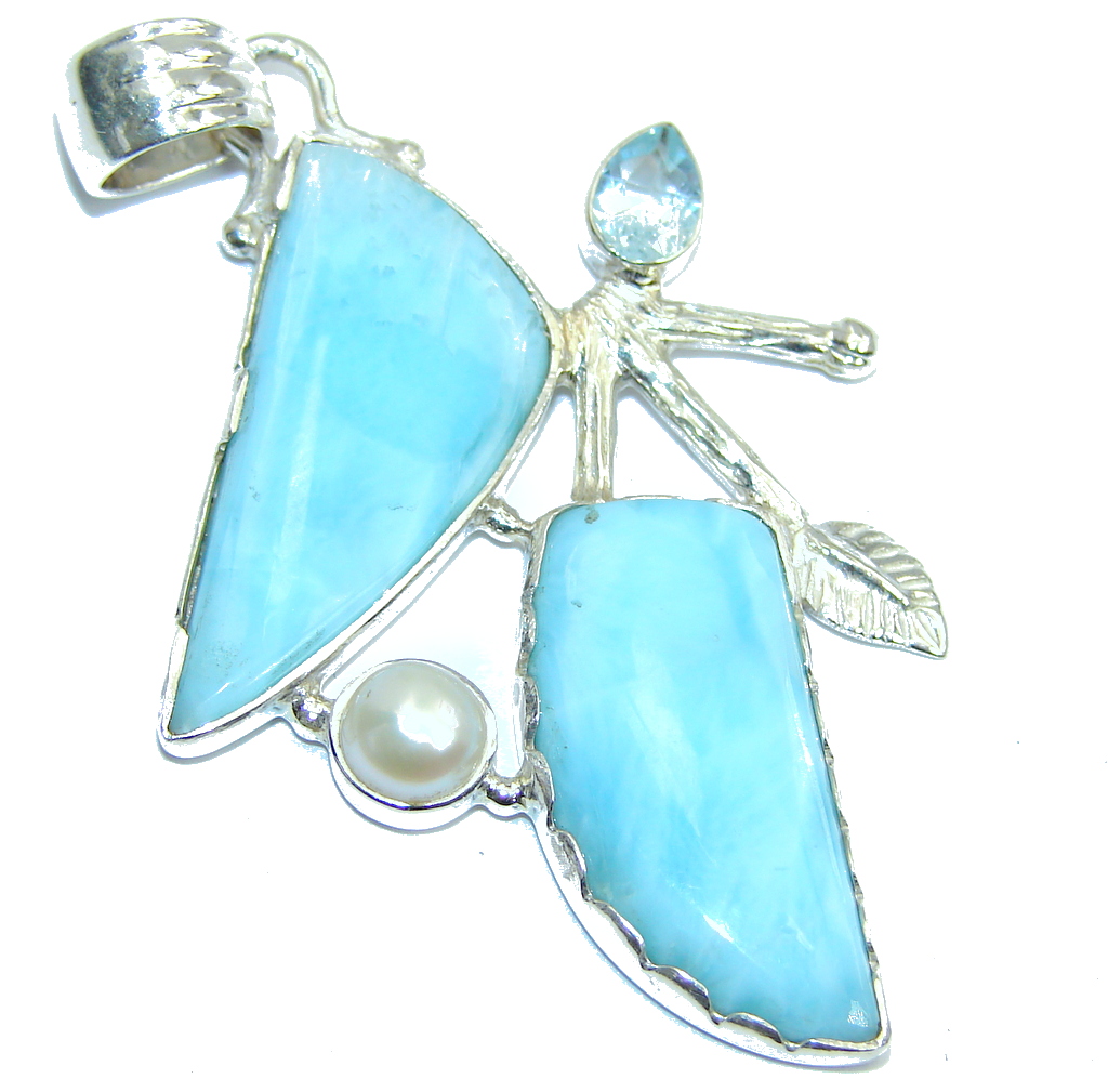 Amazing AAA Blue Larimar & Swiss Blue Topaz Sterling Silver Pendant