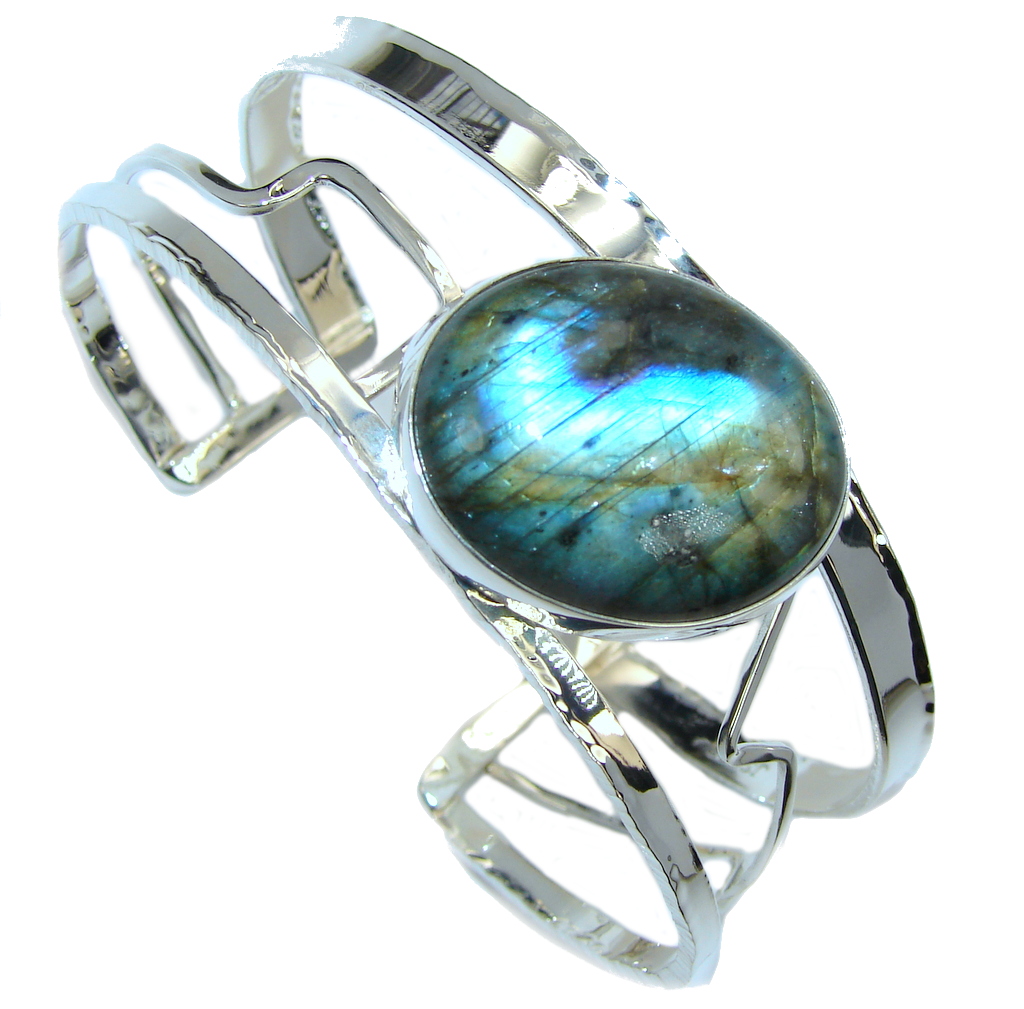 Beautiful Modern Shimmering Labradorite Sterling Silver Bracelet / Cuff