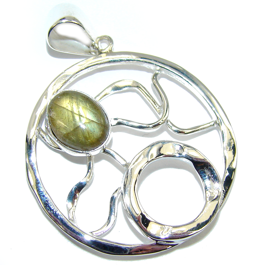 Genuine Fire Labradorite Sterling Silver Pendant