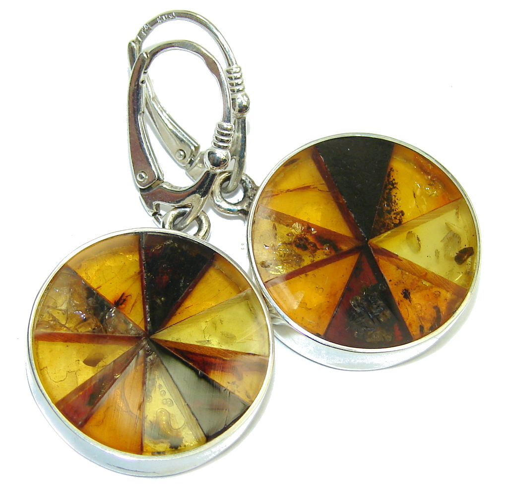 Gorgeous Polish Baltic Amber Handcrafted Mosaic Sterling Silver earrings