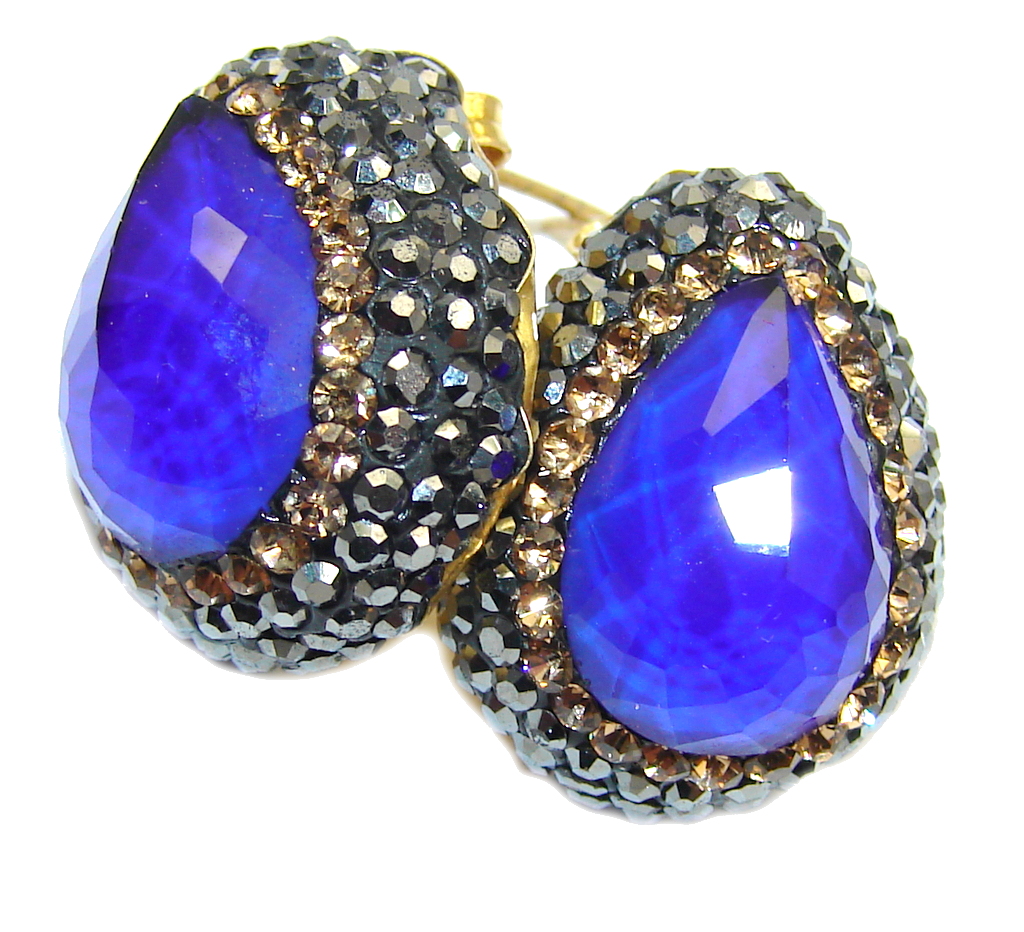 Victorian Style! Created Blue Sapphire & Citrine Sterling Silver earrings