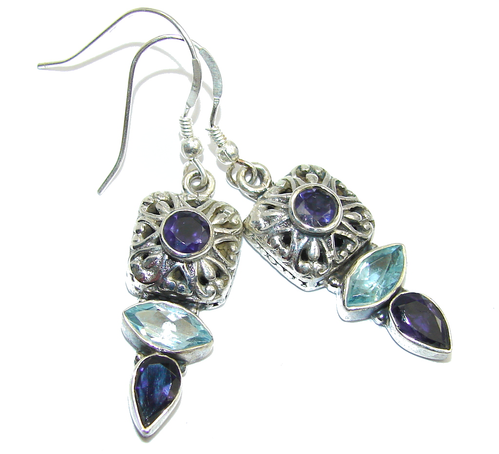 Bali Secret Natural Iolite & Swiss Blue Topaz Sterling Silver earrings