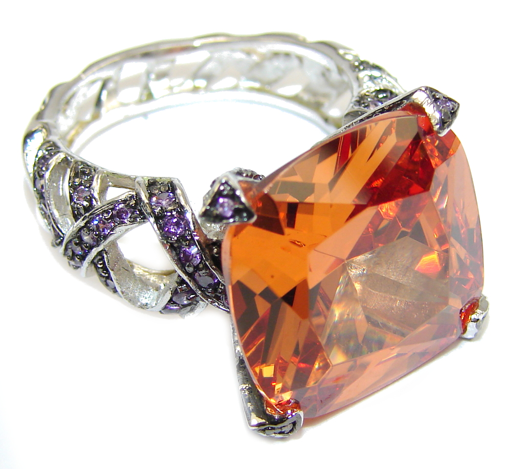 Big! Amazing Created Honey Topaz Sterling Silver ring s. 10