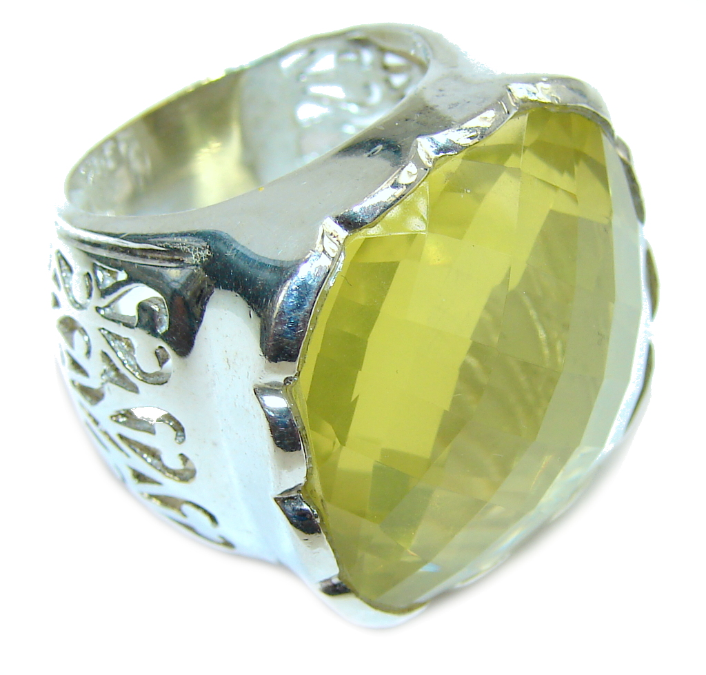 Big! Summer Yellow Citrine Sterling Silver Ring s. 8 1/2