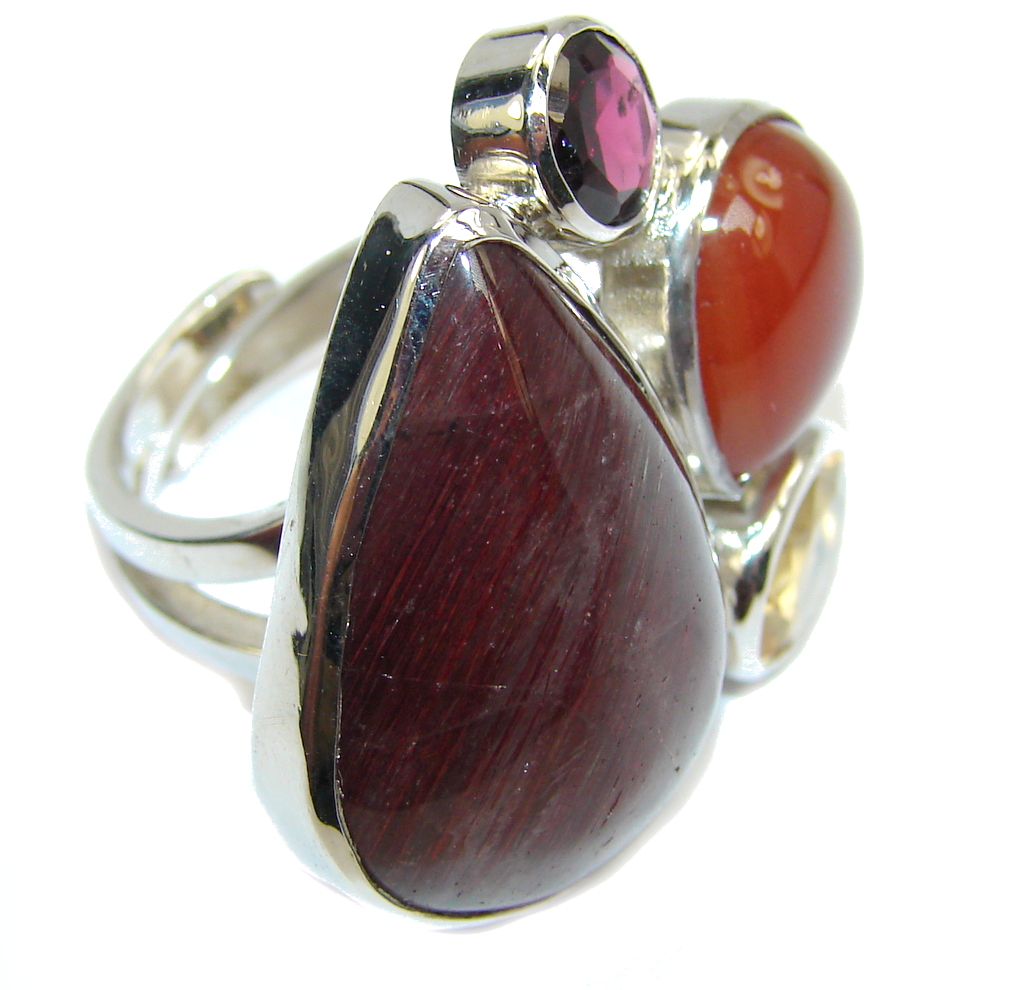 Pale Beauty Untreated Ruby Sterling Silver ring s. 8 - adjustable