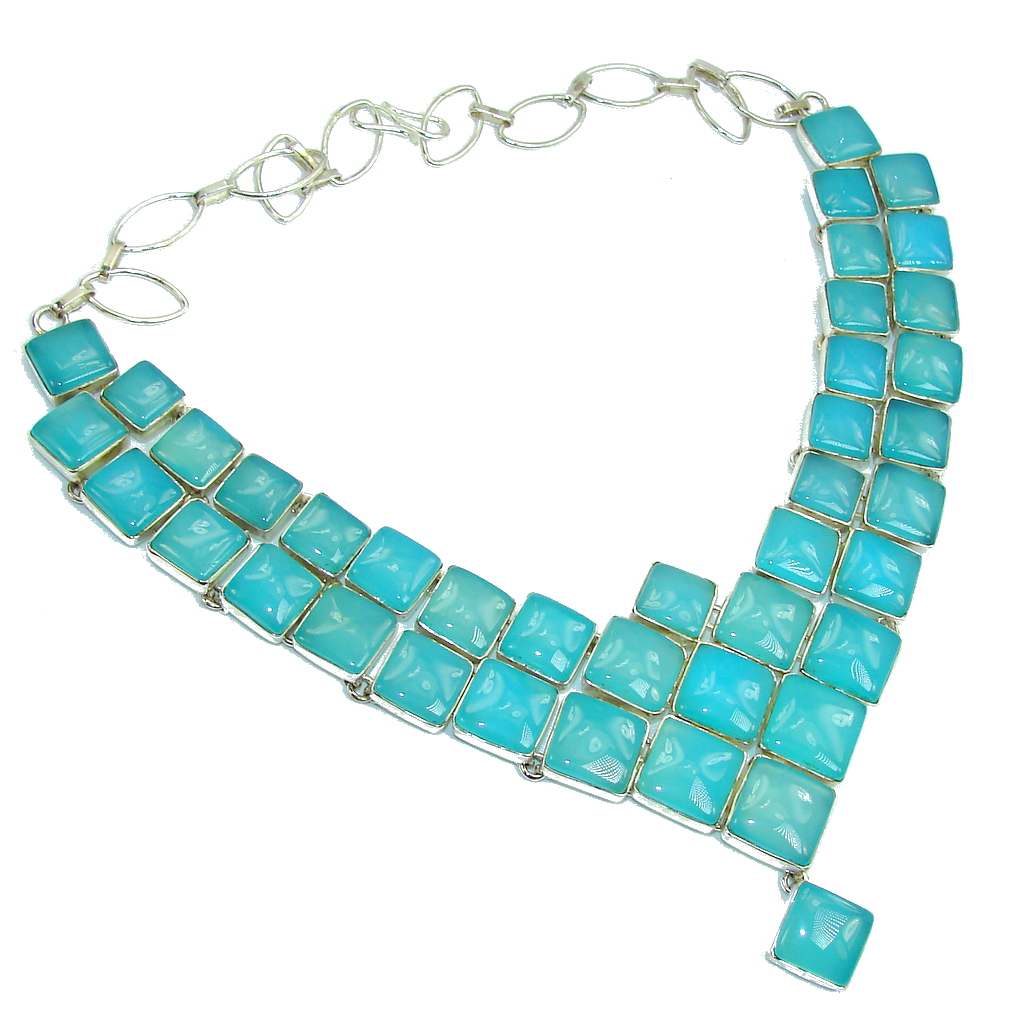 Huge! Ocean Beauty Light Blue Agate Sterling Silver necklace