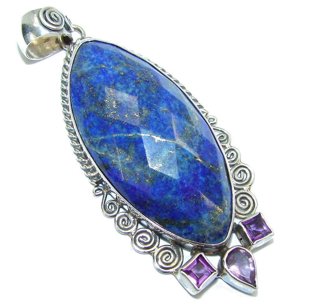 Amazing Blue Lapis Lazuli & Amethyst Sterling Silver Pendant