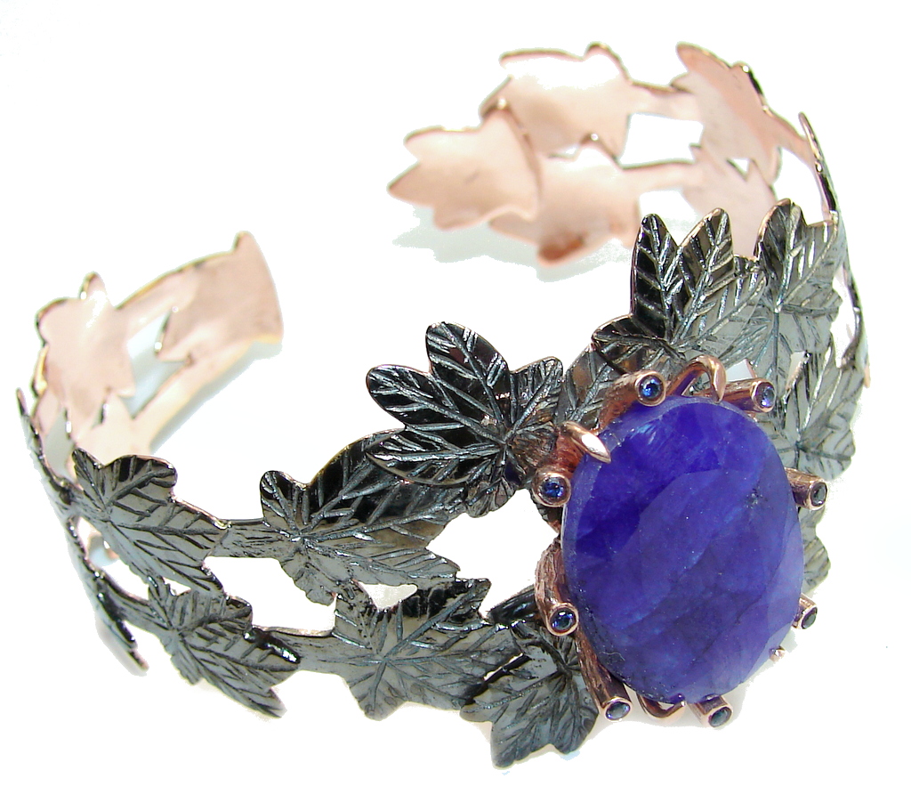 Stunning AAA Blue Sapphire, Rose Gold PLated, Rhodium Plated Sterling Silver Bracelet / Cuff