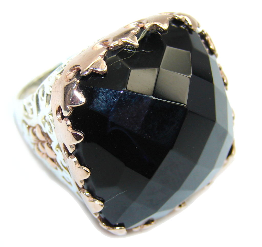 Amazing AAA Black Onyx, Two Tones Sterling Silver ring s. 8