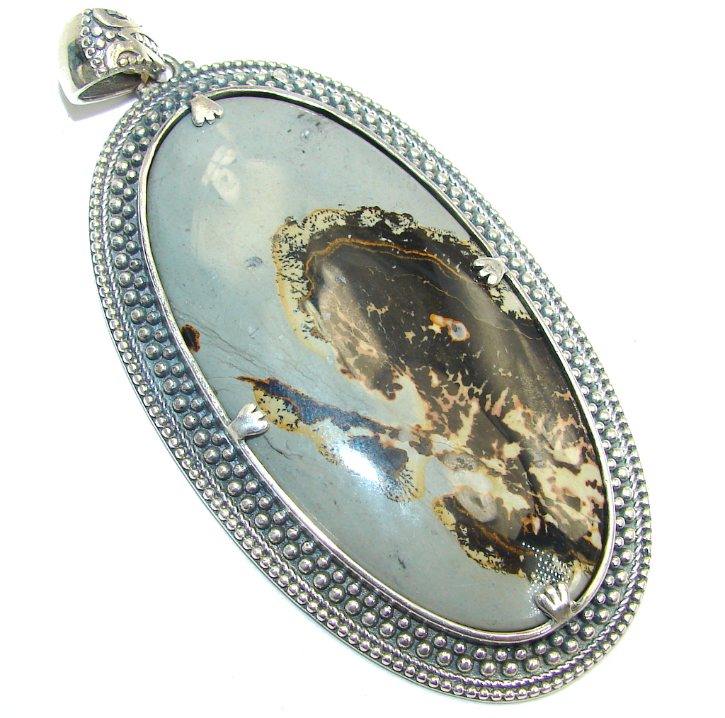 Big! Excellent AAA Silver Leaf Jasper Sterling Silver Pendant