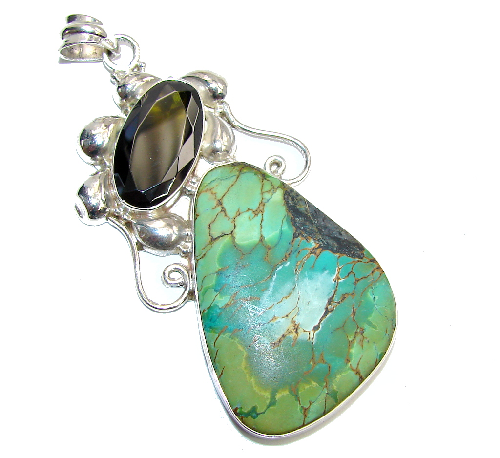Big! Amazing Green Turquoise Sterling Silver Pendant