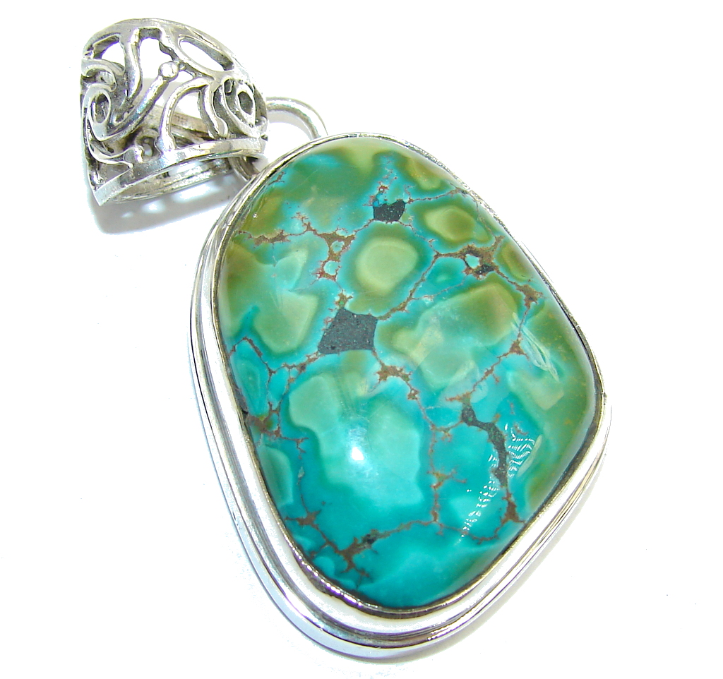 Authentic Green Turquoise Sterling Silver Pendant