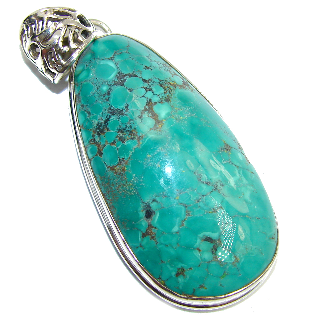 Horse Water Wave Green Turquoise Sterling Silver Pendant