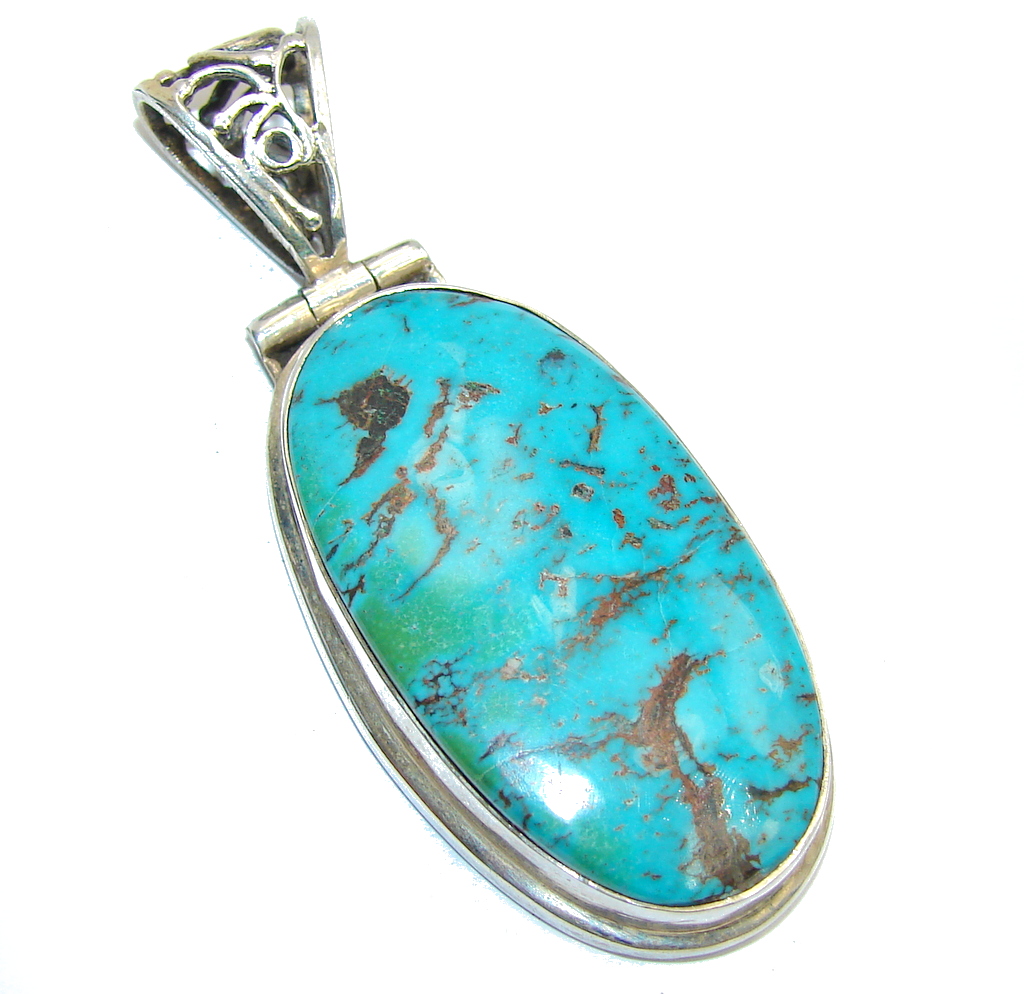 Authentic Southwest Blue Turquoise Sterling Silver Pendant